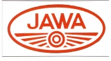Nálepka Jawa oválna červený nápis biele pozadie