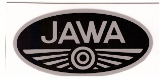 Nálepka Jawa oválna šedý nápis čierne pozadie