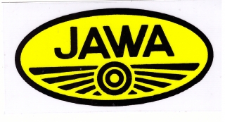 Nálepka Jawa oválna čierny nápis žlté pozadie